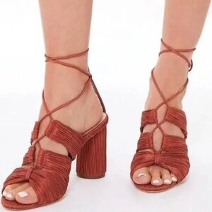 Loeffler Randall Teresa Terra Cotta Pleated Lace Up Sandals Sz 10